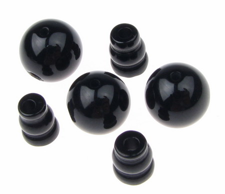 Natural BLACK AGATE Stone Beads / Ball with Three Holes - 10 mm, Tip - 8x6 mm - 1 Set