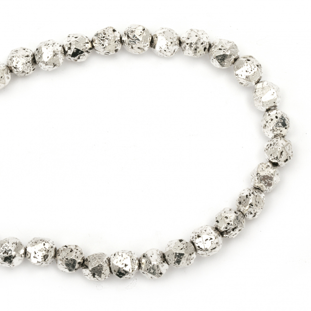 Silver Galvanized Faceted Semi-precious VOLCANIC LAVA Stone Beads / 8 mm ~ 45 pieces