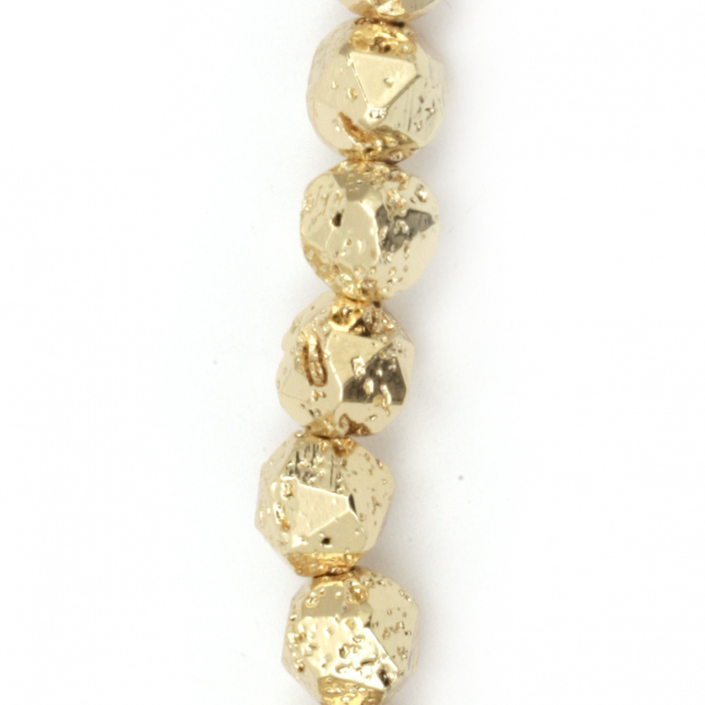 Наниз мъниста полускъпоценен камък ВУЛКАНИЧЕН - ЛАВА многостен галванизиран злато 8 мм ~47 броя