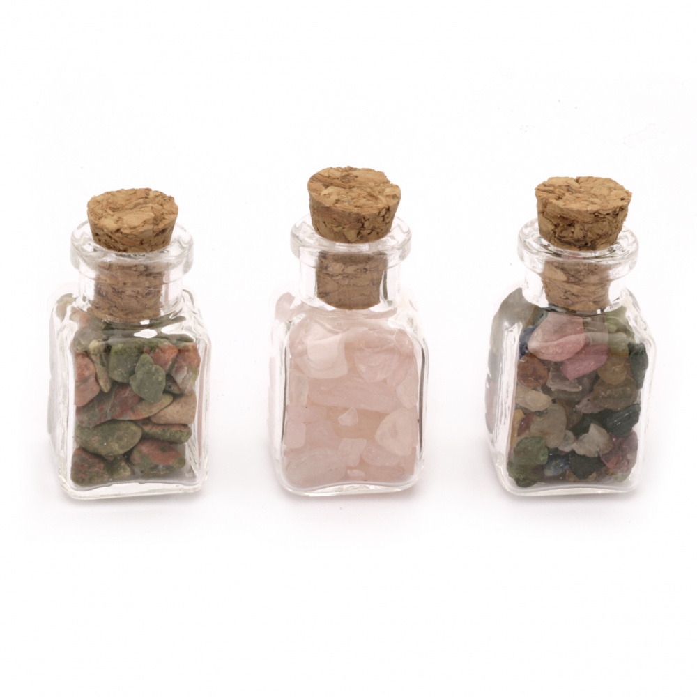 ASSORTED Semi-precious Stone Chips in a Glass Jar, 32x22 mm 