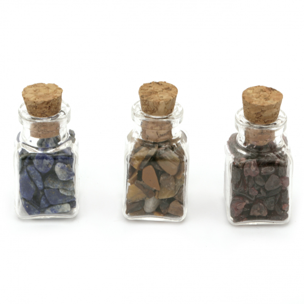 ASSORTED Semi-precious Stone Chips in a Glass Jar, 32x22 mm 