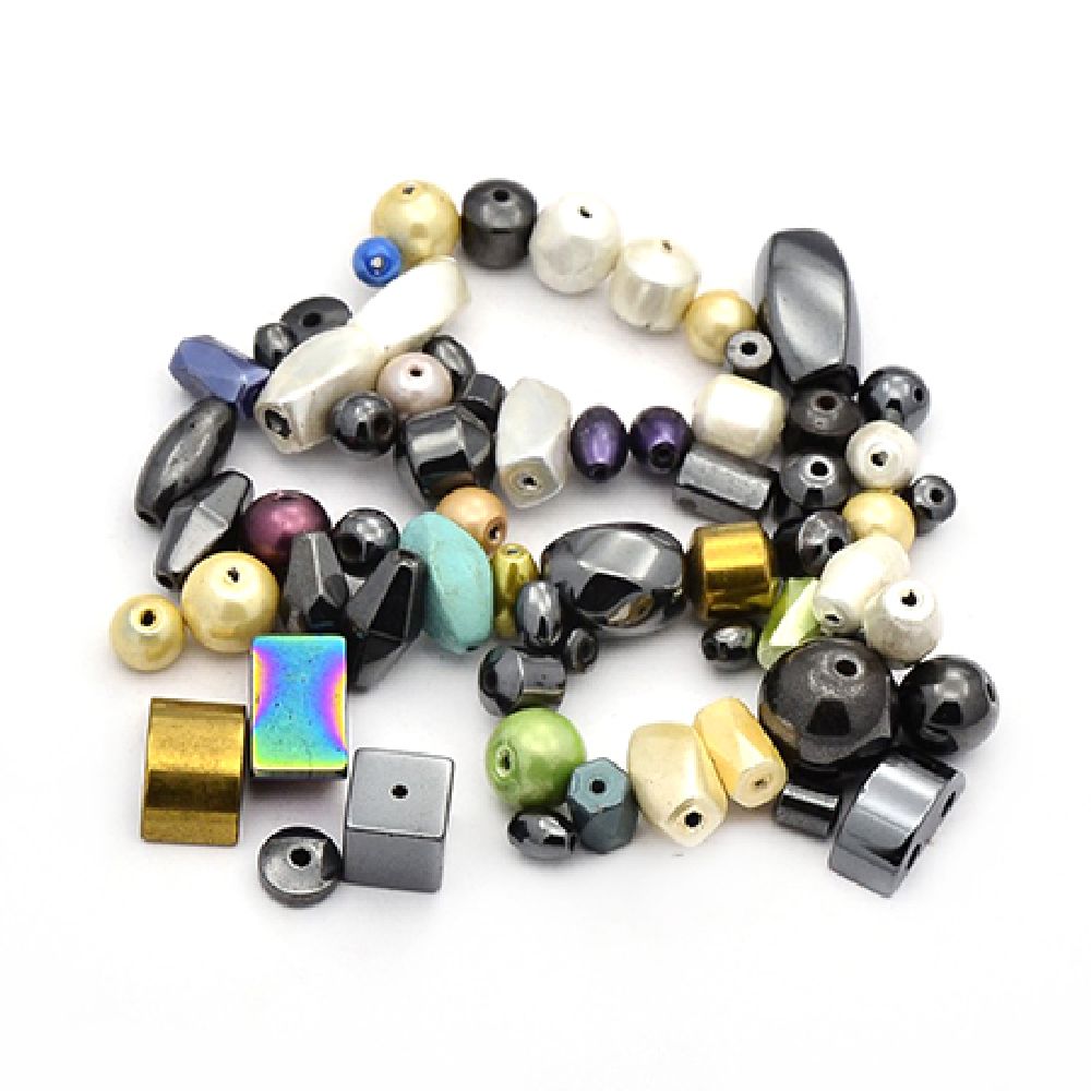 Gemstone, Synthetic Hematite, Magnetic/Non-magnetic, 4~28x4~20x2~10mm, hole 0.5~2mm, Mixed Shapes, 20 grams