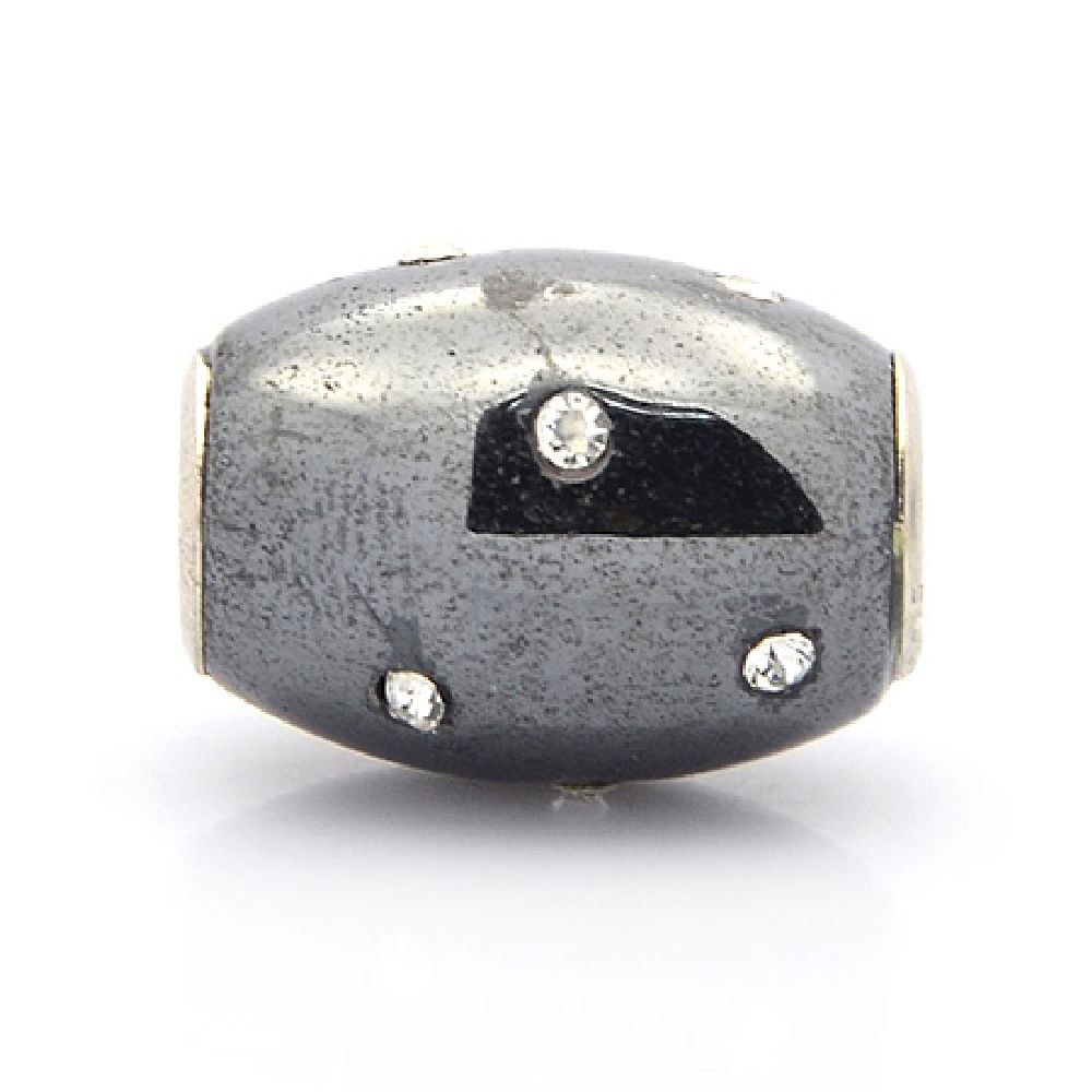 Мънисто естествен камък ХЕМАТИТ магнитен с кристали овал 19.5x14.5 мм дупка 4.5 мм