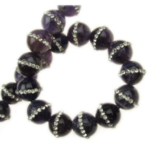 Gemstone Beads Strand, Amethyst, Round with crystals, 8mm, 48 pcs