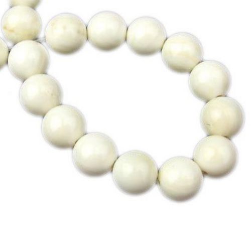 String Semi-precious Stone Beads / MOTHER-OF-PEARL, Cream, Ball: 8 mm ± 46 pieces