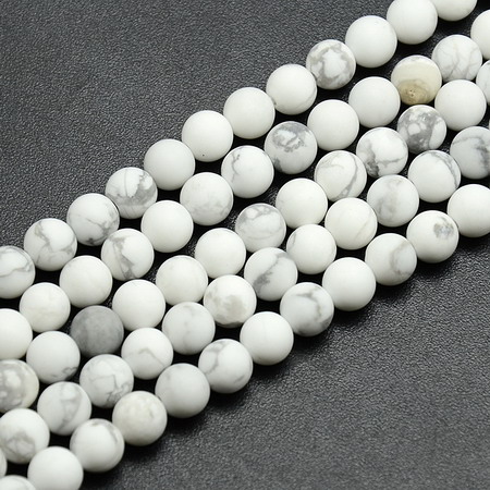 Gemstone Beads Strand, Natural Howlite, Round, Frosted, 6mm, ~65 pcs