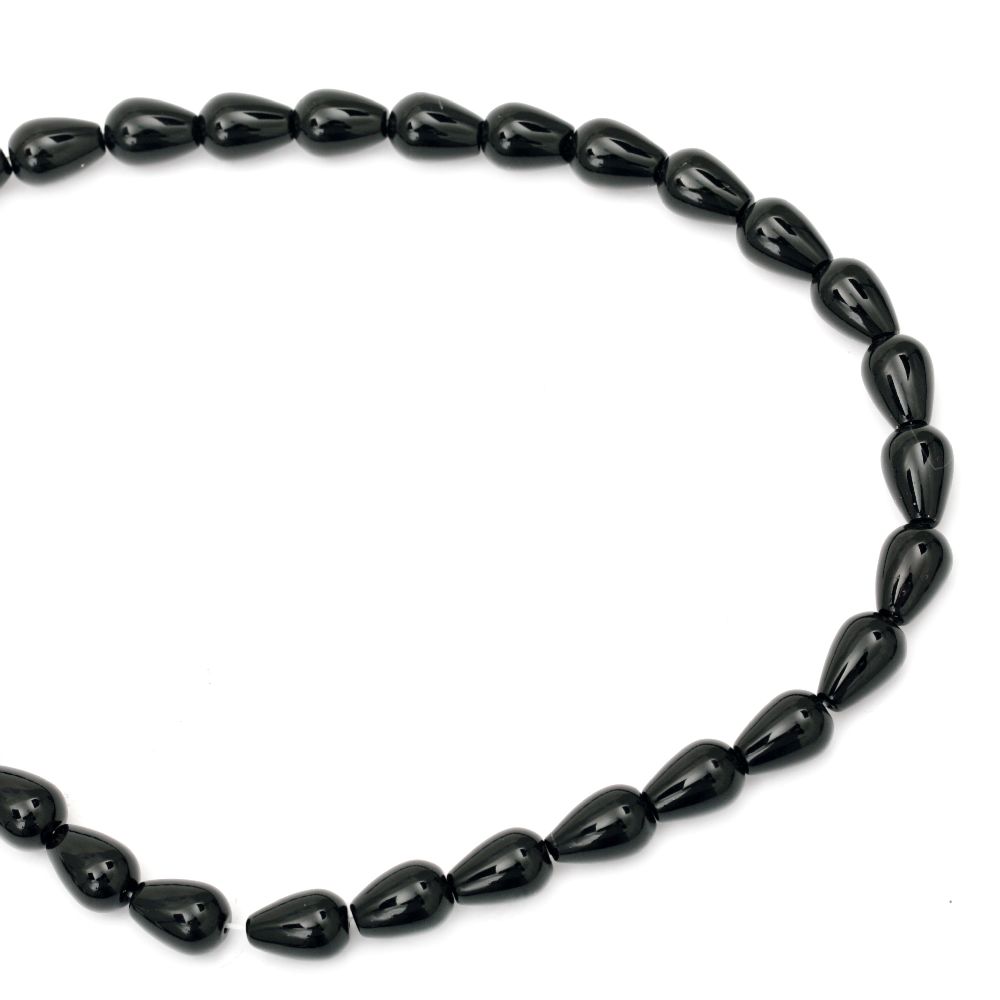 String beads natural Agate black drop 10x15 mm ~ 28 pieces