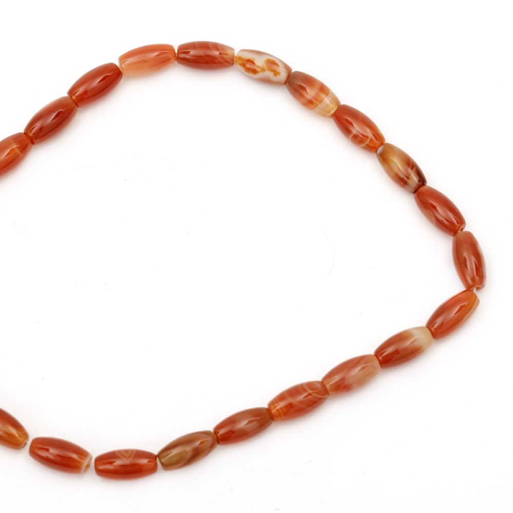 Наниз мъниста полускъпоценен камък АХАТ оранжев овал 8x16 мм 24 броя