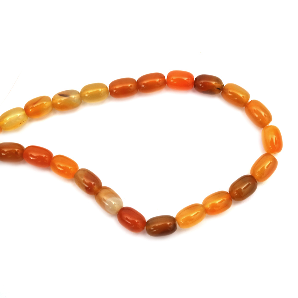 String of Semi-precious Stones,  Striped Yellow-orange Oval Beads  AGATE / 10x14 mm / 26~28 pieces