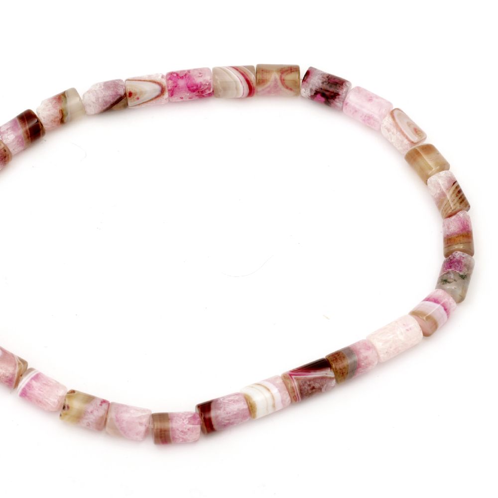 Наниз мъниста полускъпоценен камък АХАТ ивичест лилав цилиндър 8x12 мм ~32 броя