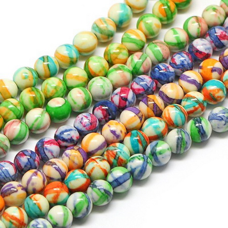 Gemstone Beads Strand, Synthetic Turquoise, Round, Mixed color, 6mm, ~66 pcs