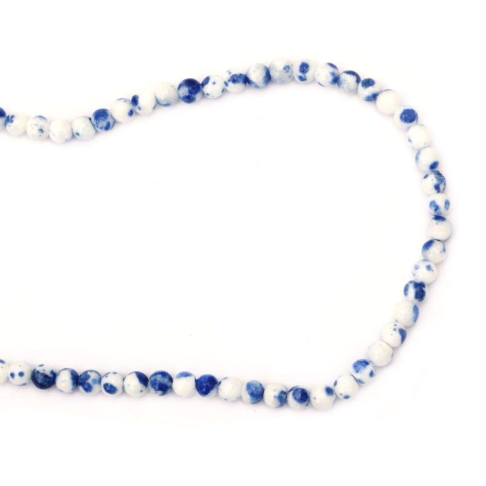 Gemstone Beads Strand, Jade, Round, White and Blue, 6mm, ~65 pcs