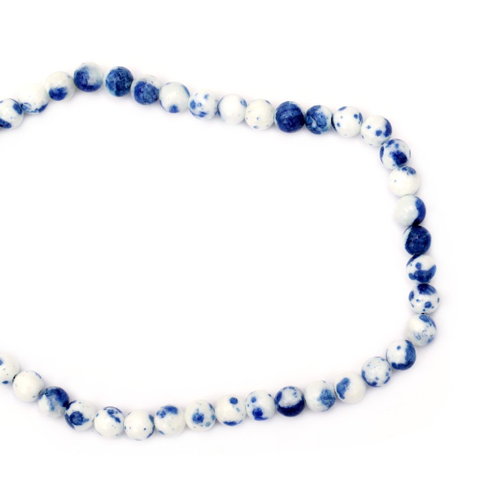 Gemstone Beads Strand, Jade, Round, White and Blue, 8mm, ~50 pcs