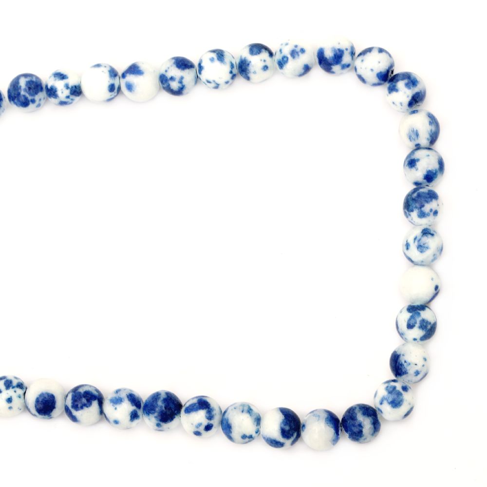 Gemstone Beads Strand, Jade, Round, White and Blue, 10mm, ~40 pcs