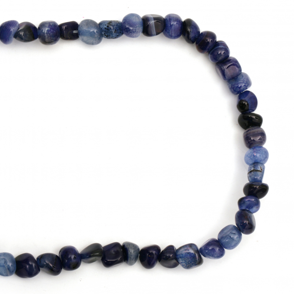 Наниз мъниста полускъпоценен камък АХАТ ивичест син 6~12x6~15 мм ~50 броя