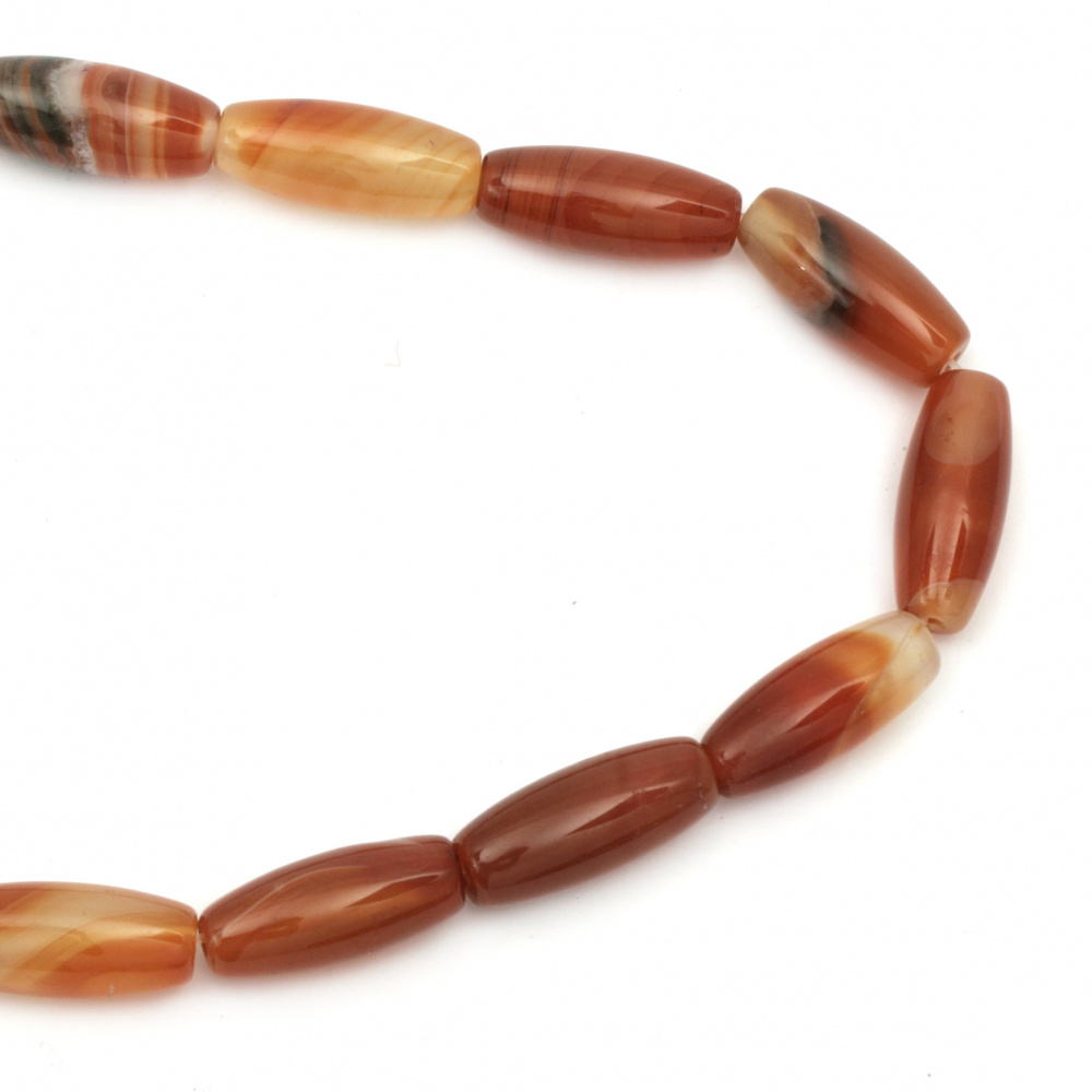 String  beads striped  stone Agate brown cylinder 11 ~ 13x26 ~ 28 mm ~ 14 pieces