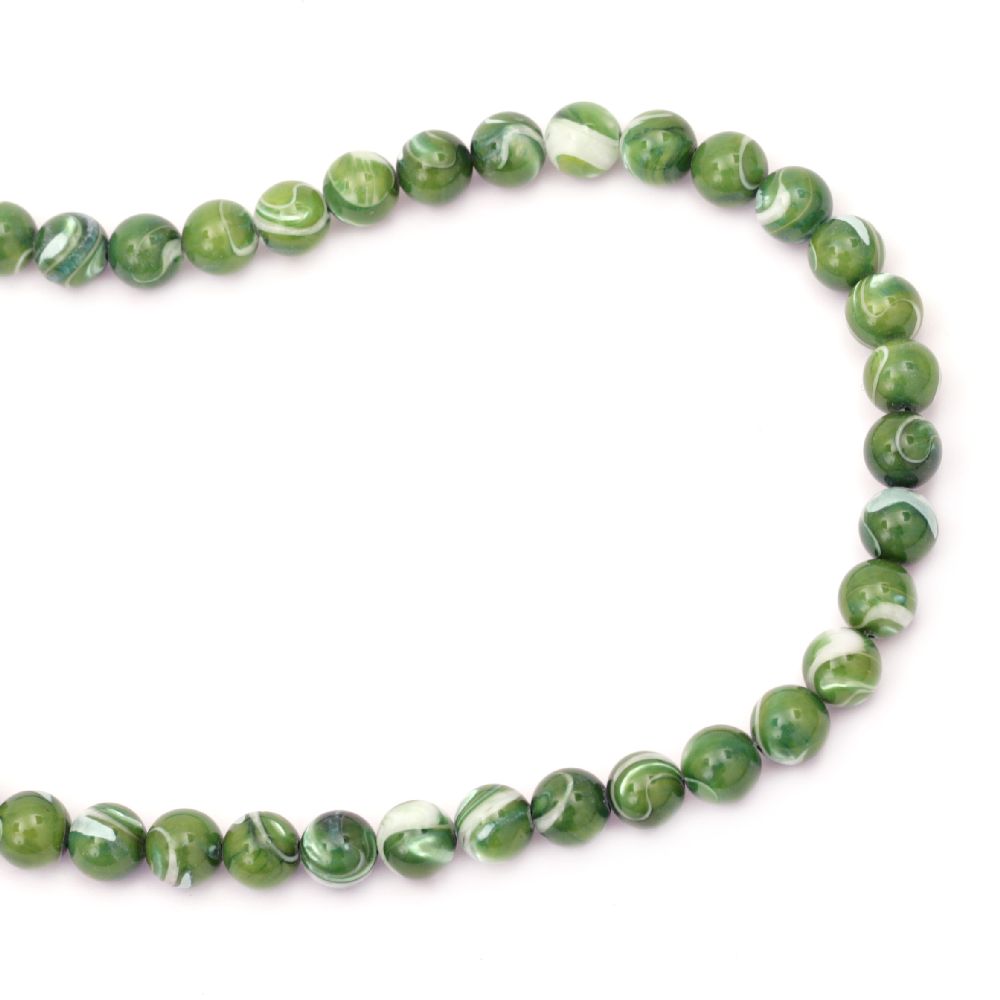 Наниз мъниста полускъпоценен камък СЕДЕФ оцветен зелен 8 мм ~48 броя