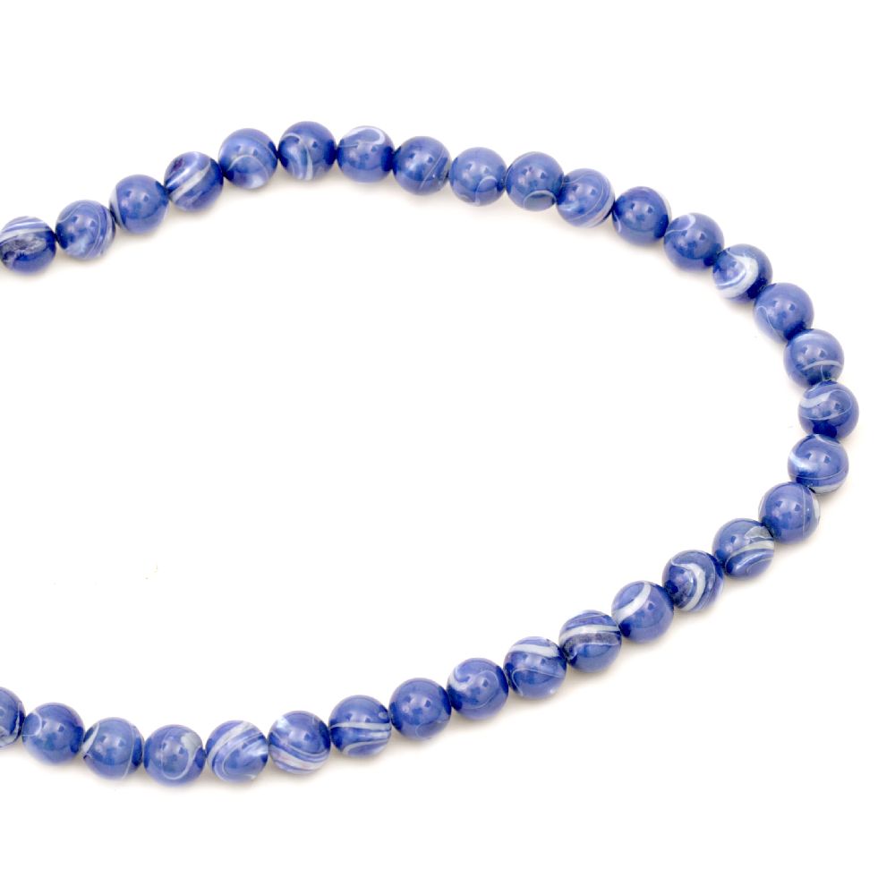 String Colored Shell Beads / MOTHER-OF-PEARL, Blue, Ball: 8 mm ~ 48 pieces