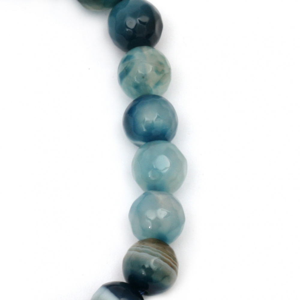 String  beads striped  stone Agate blue light bead faceted 10 mm ~ 38 pieces