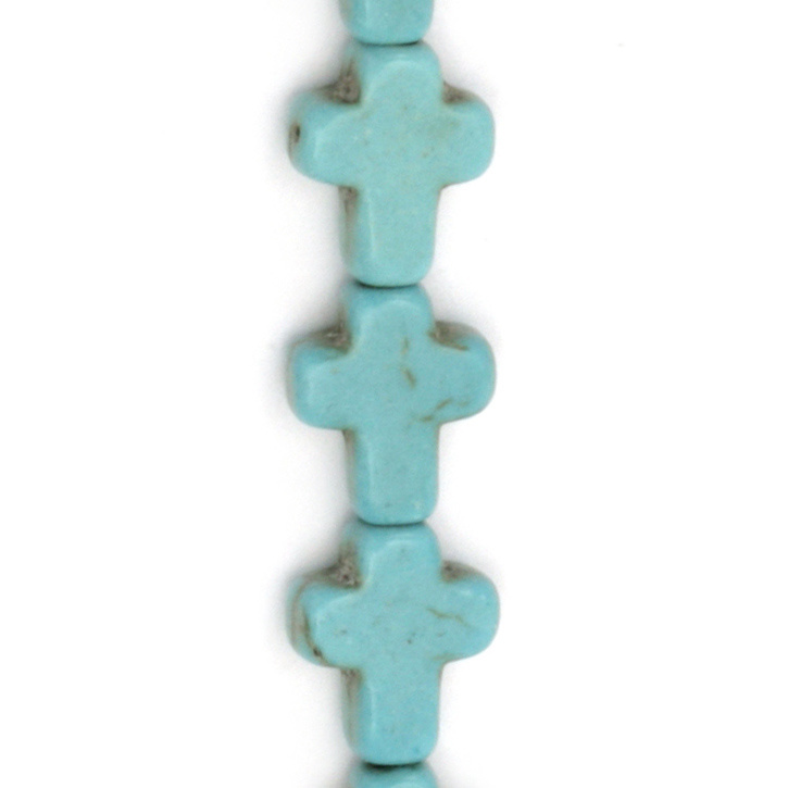 Τυρκουάζ συνθετική ημιπολύτιμη χάντρα σταυρός 10 ~ 10.5x8.5x3.5mm ~ 37 Τεμάχια