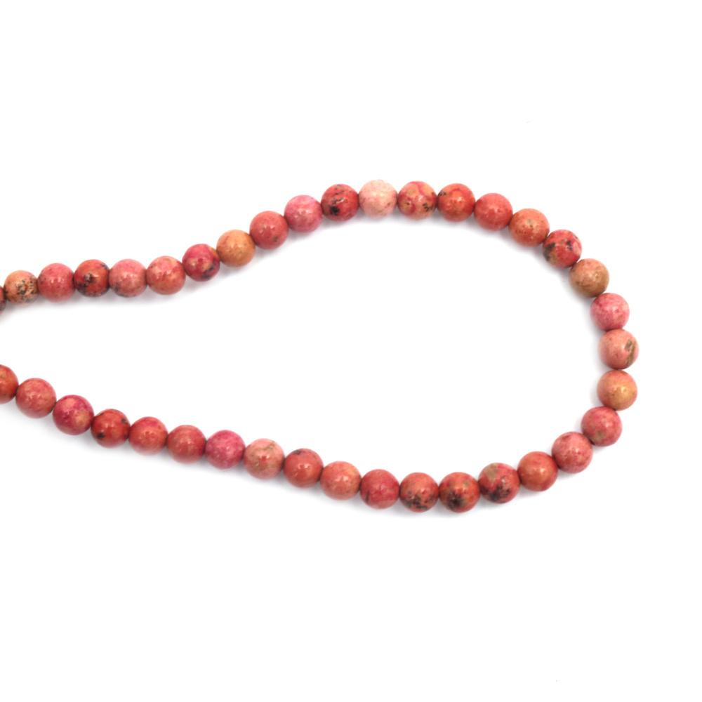 String of Semi-Precious Stone Beads Natural FOSSIL, Colored: Pink-Red, Ball: 6~6.5 mm ~ 60 pieces