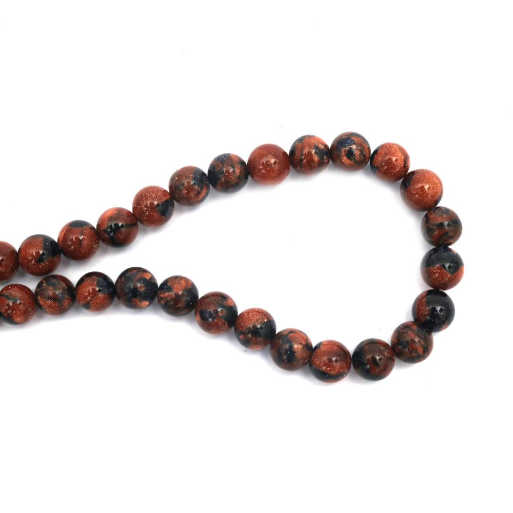 String of Semi-Precious Stone Beads Brown and Blue SUNSTONE Extra Quality, Ball: 10 mm ~ 38 pieces