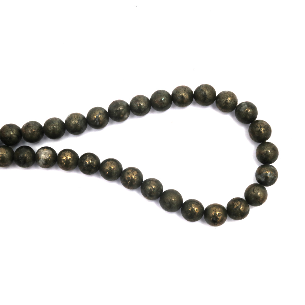 String of Semi-Precious Stone Beads Natural PYRITE, Ball: 10 mm ~ 38 pieces