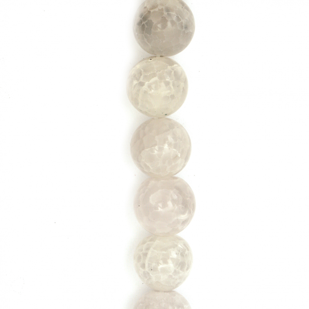 String Natural Stone Beads / Cracked AGATE, White, Ball: 14 mm ~ 28 pieces