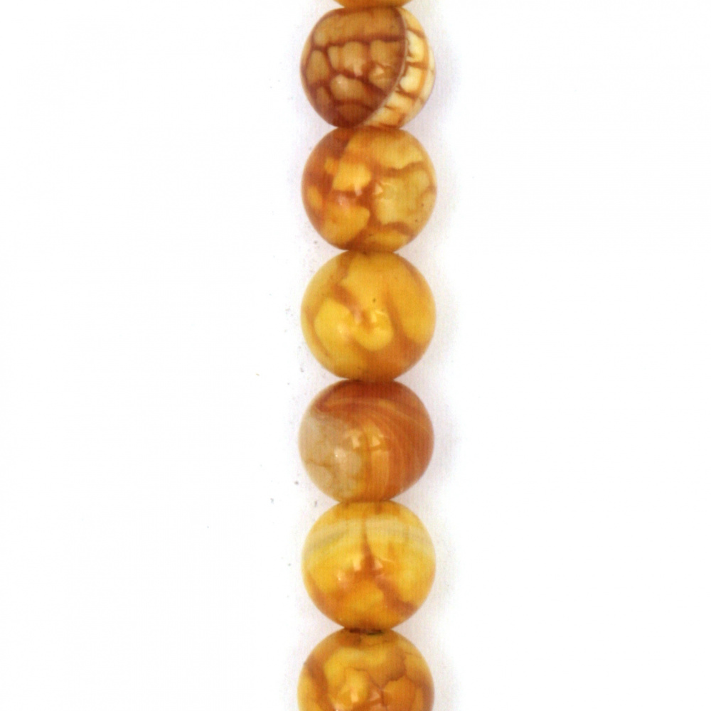 Natural Stone Cracked AGATE Beads String, Yellow-Orange, Ball: 6 mm ~ 66 Pieces