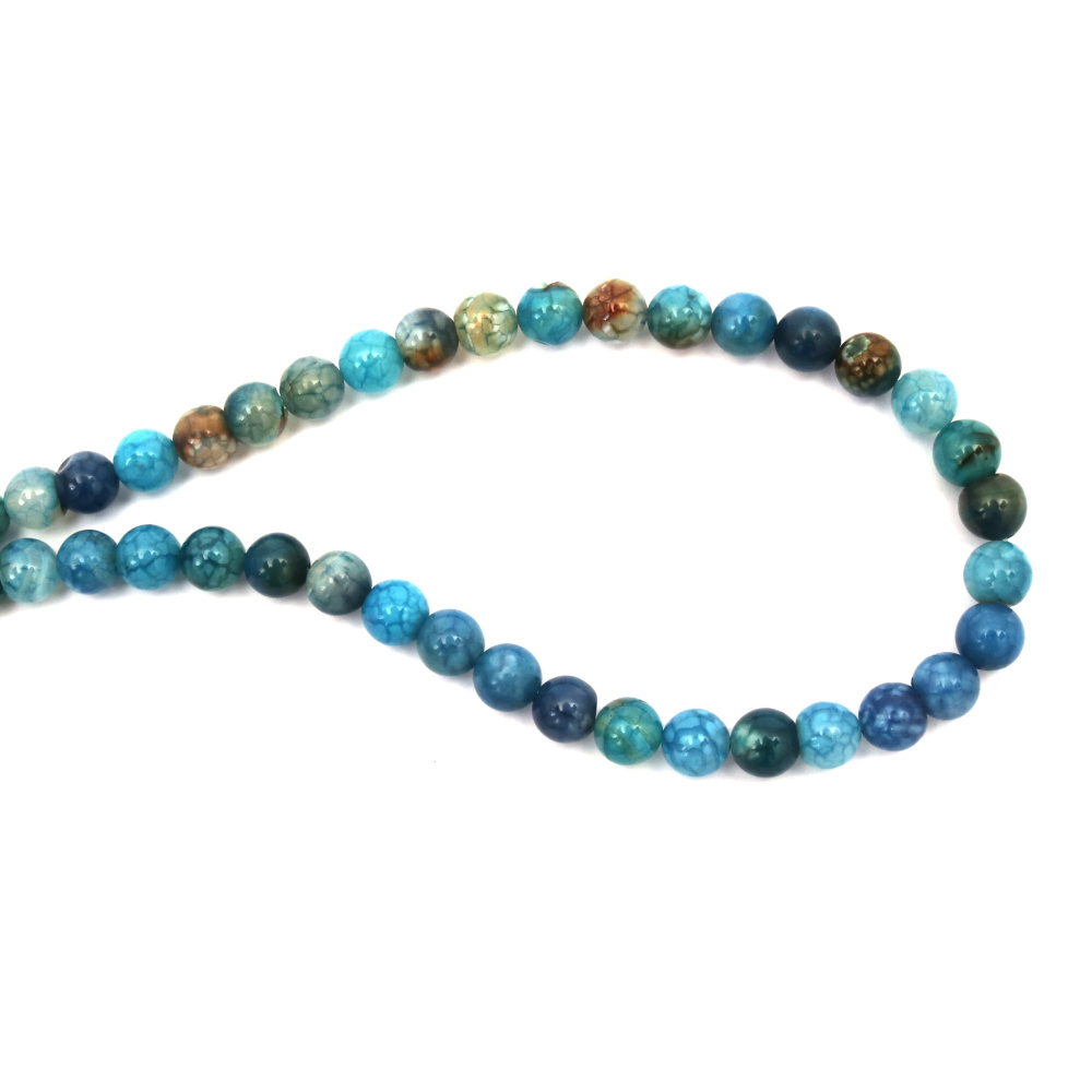 Strand of Beads Semi-precious Stone AGATE cracked light blue ball 8 mm ~48 pieces