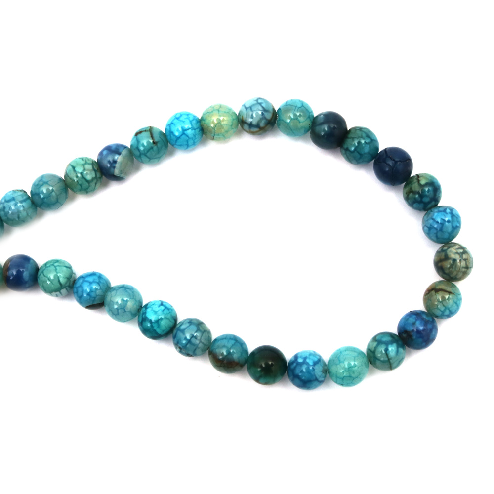 String of Beads Semi-precious Stone AGATE cracked light blue, ball 10 mm ~37 pieces