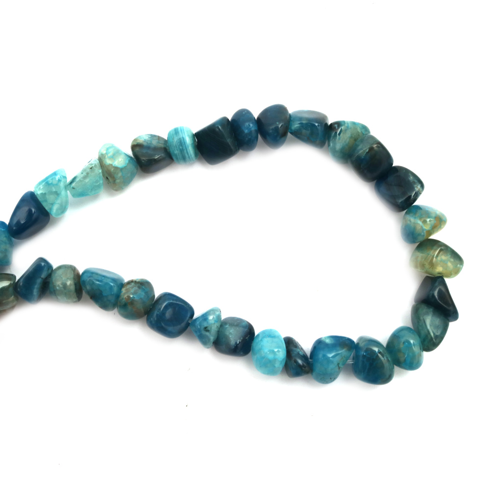 Agate semi-precious stone beads string, cracked blue-green, 10~15x9~15mm, ~40 pieces
