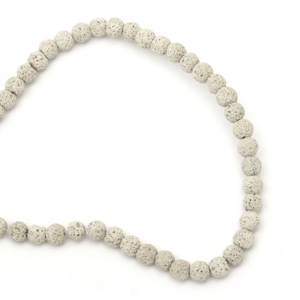 String Natural Ball-shaped Stone Beads / VOLCANIC - LAVA, Light Gray, Ball: 8 ± 9 mm ± 49 pieces