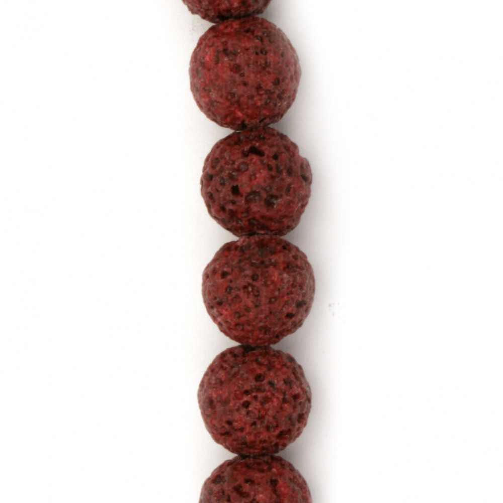 String of Semi-precious Stones, Brown-red Ball Beads VOLCANIC - LAVA / 10 mm ~ 39 pieces