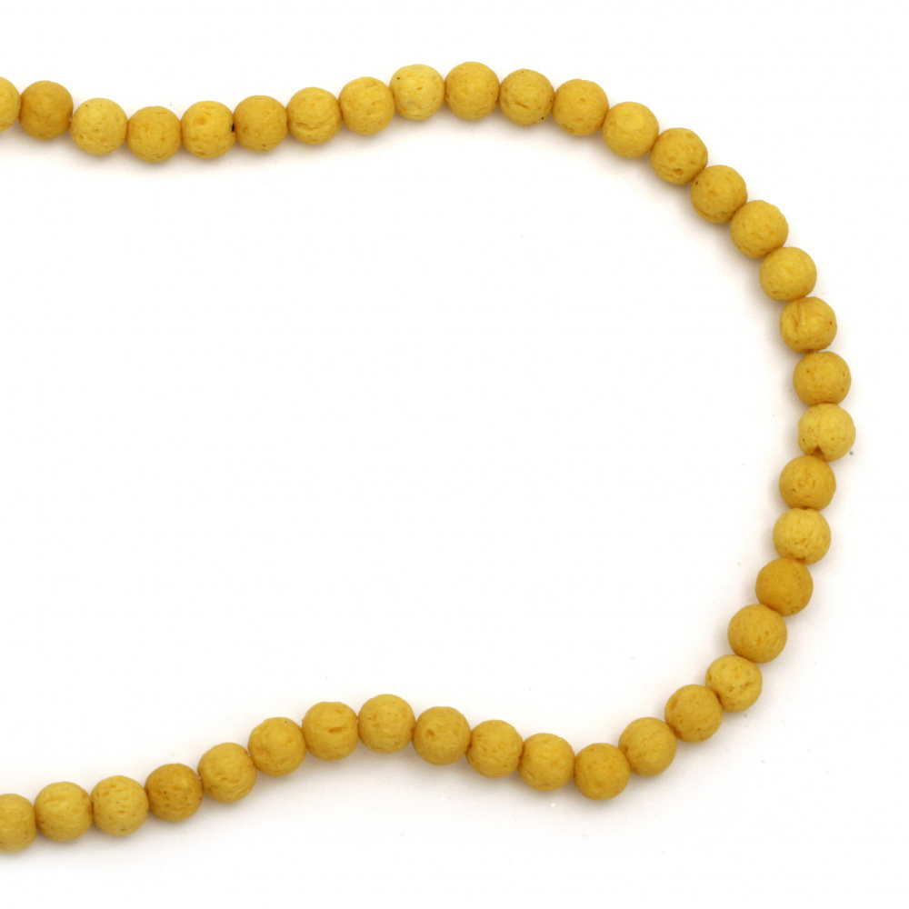 Volcanic lava rock, natural semi-precious stone strand beads, yellow ball shape 6 mm ~ 63 pieces