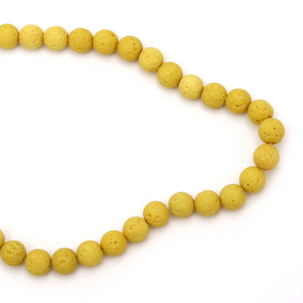 Volcanic lava rock,  natural gemstone round beads string, yellow ball for necklaces, accessories making 10 mm ~ 39 pieces