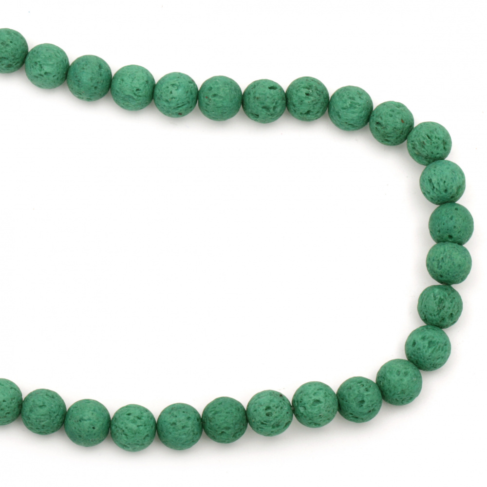 Volcanic lava rock, natural semi-precious stone string beads, green ball form 10 mm ~ 39 pieces