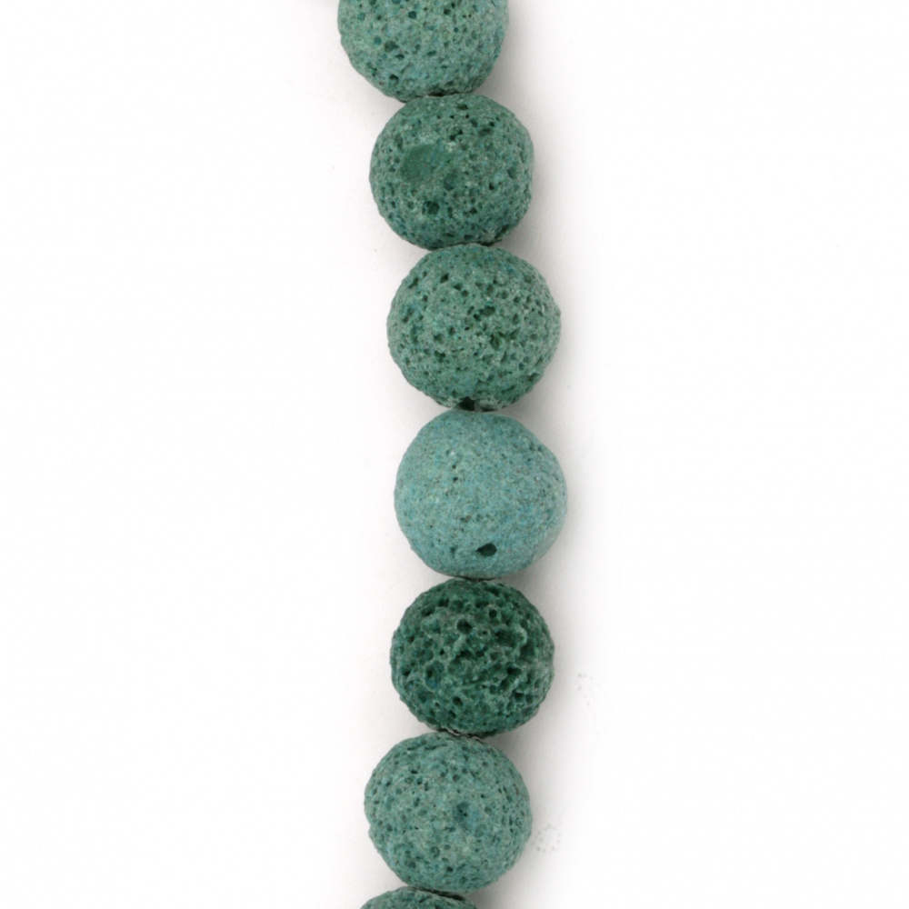 Наниз мъниста полускъпоценен камък ВУЛКАНИЧЕН - ЛАВА зелен топче 12~13 мм ~33 броя