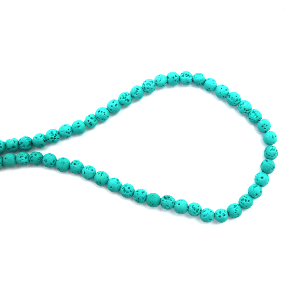 String of Beads Semi-precious Stone VOLCANIC - LAVA blue-green ball 6 mm ~66 pieces