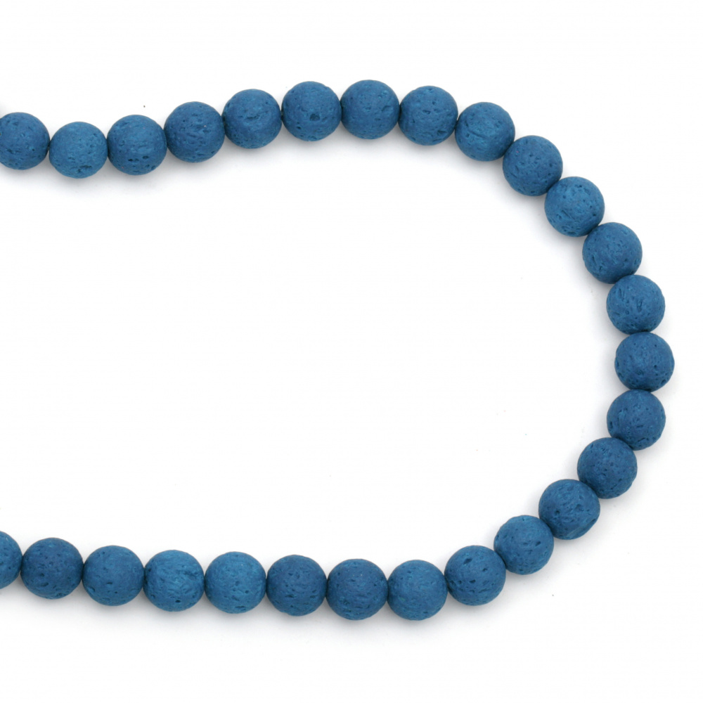 Наниз мъниста полускъпоценен камък ВУЛКАНИЧЕН - ЛАВА небесно син топче 10 мм ±39 броя