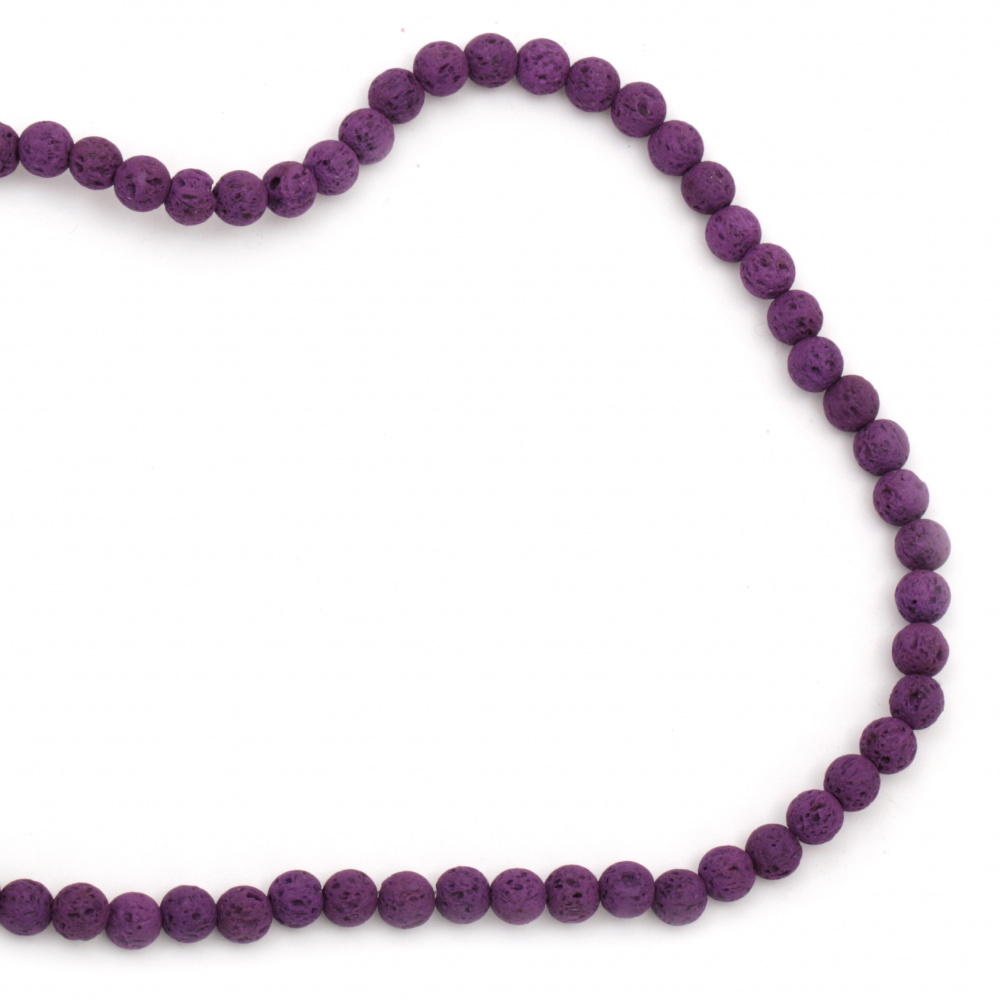 Volcanic lava rock, natural semi-precious stone strand beads, purple ball shape for DIY accessories making 6 mm ~ 63 pieces