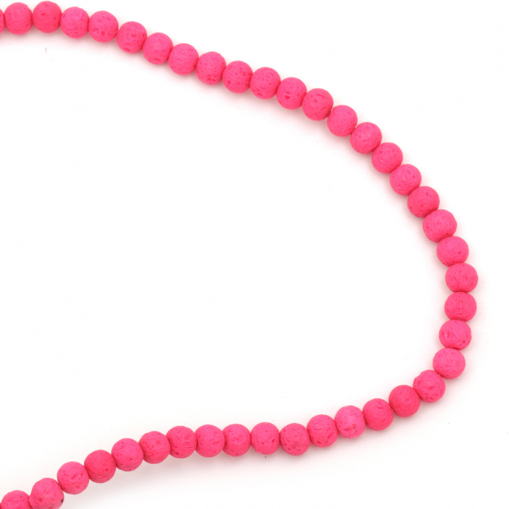 String Beads Semi-Precious Stone VULCANIC - LAVA Pink Electric Ball 6mm ~ 63 Bucăți