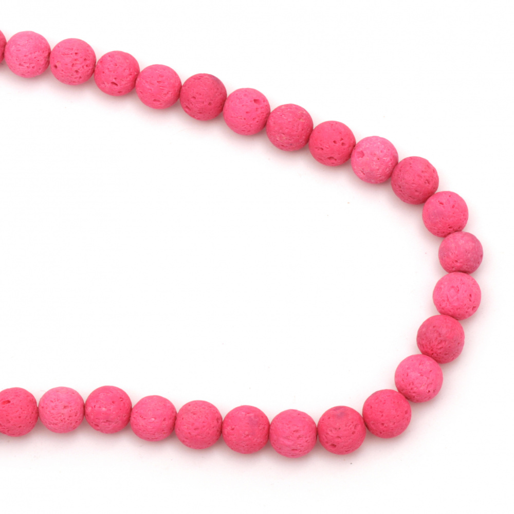 Natural gemstone Volcanic lava rock,     ball shape, electric pink beads string 10mm ~ 39 pieces