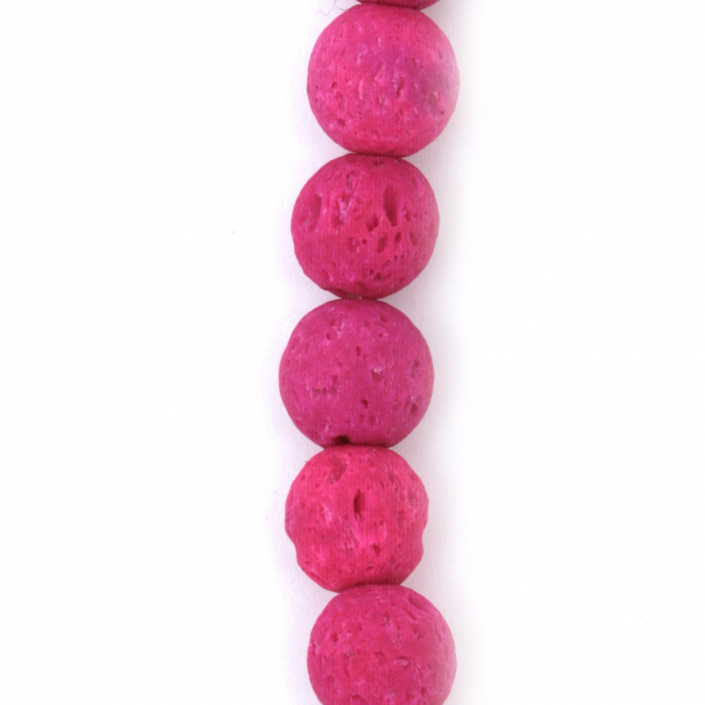 Наниз мъниста полускъпоценен камък ВУЛКАНИЧЕН - ЛАВА розов електрик топче 8 мм ~49 броя