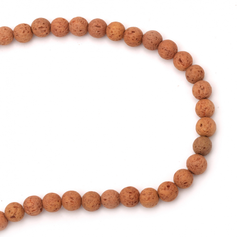 Volcanic lava rock, natural semi-precious stone strand beads,  for DIY accessories making, ocher ball shape 6 mm ~ 63 pieces