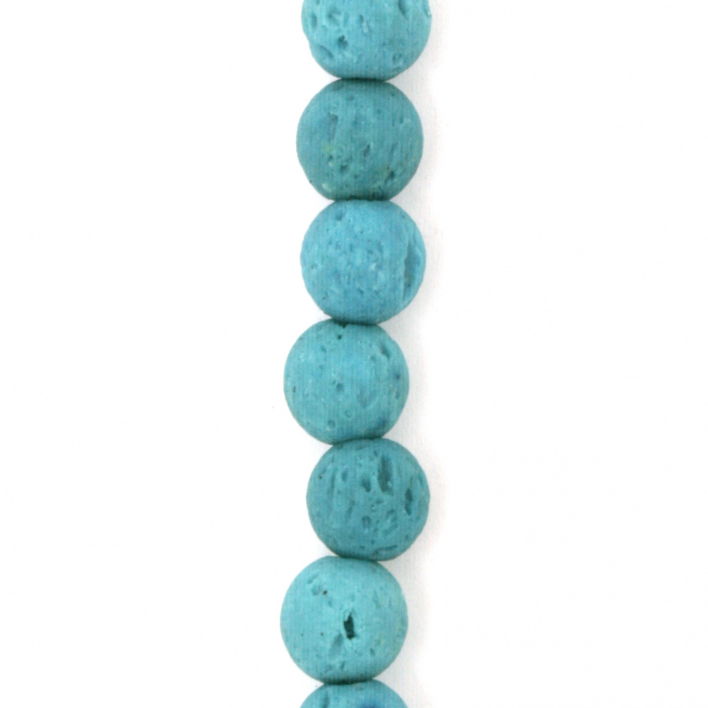 Πέτρα λάβα ημιπολύτιμη χάντρα στρογγυλή περασμένη σε κορδόνι μπλε  6 mm ~ 63 τεμάχια
