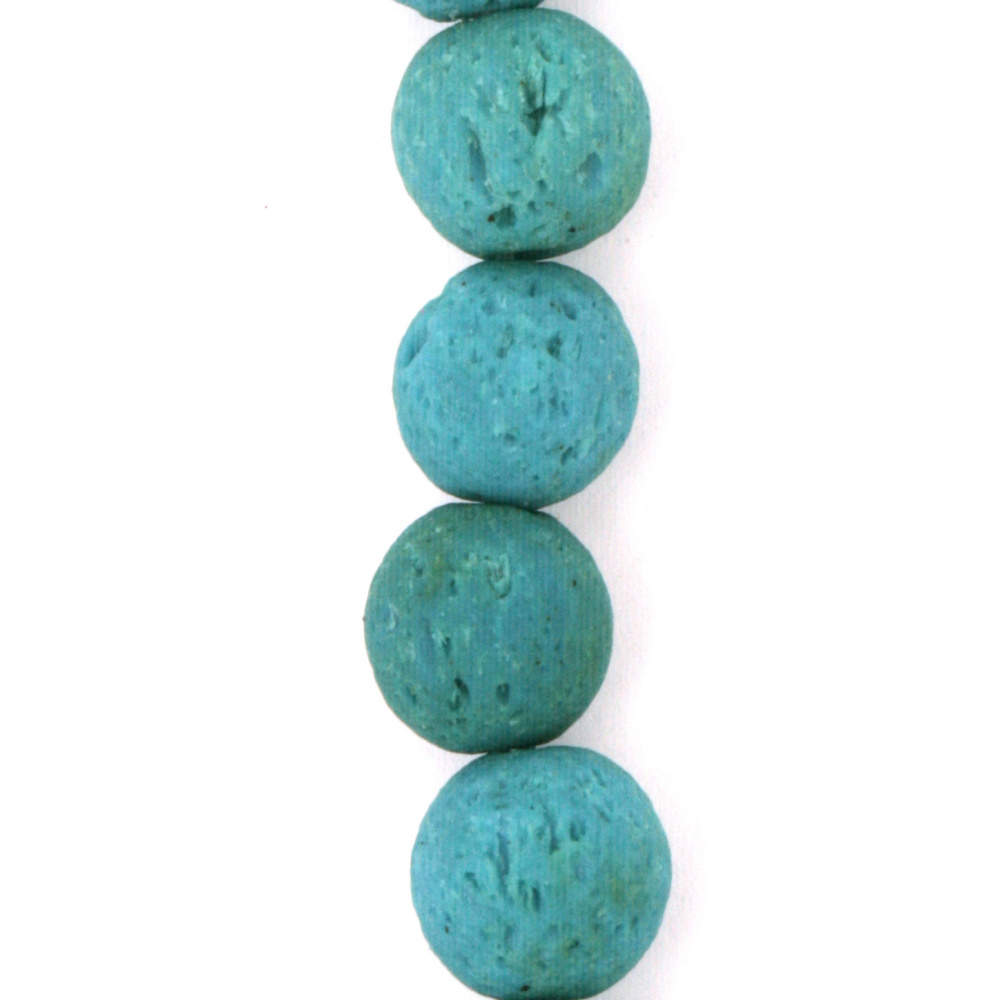 Πέτρα λάβα ημιπολύτιμη χάντρα στρογγυλή περασμένη σε κορδόνι 8 mm μπλε   ~ 48 τεμάχια
