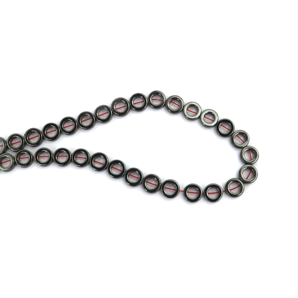 String of Semi-precious HEMATITE Stone Beads, Non-Magnetic Ring / 8x3 mm, Hole: 1 mm ~ 50 pieces
