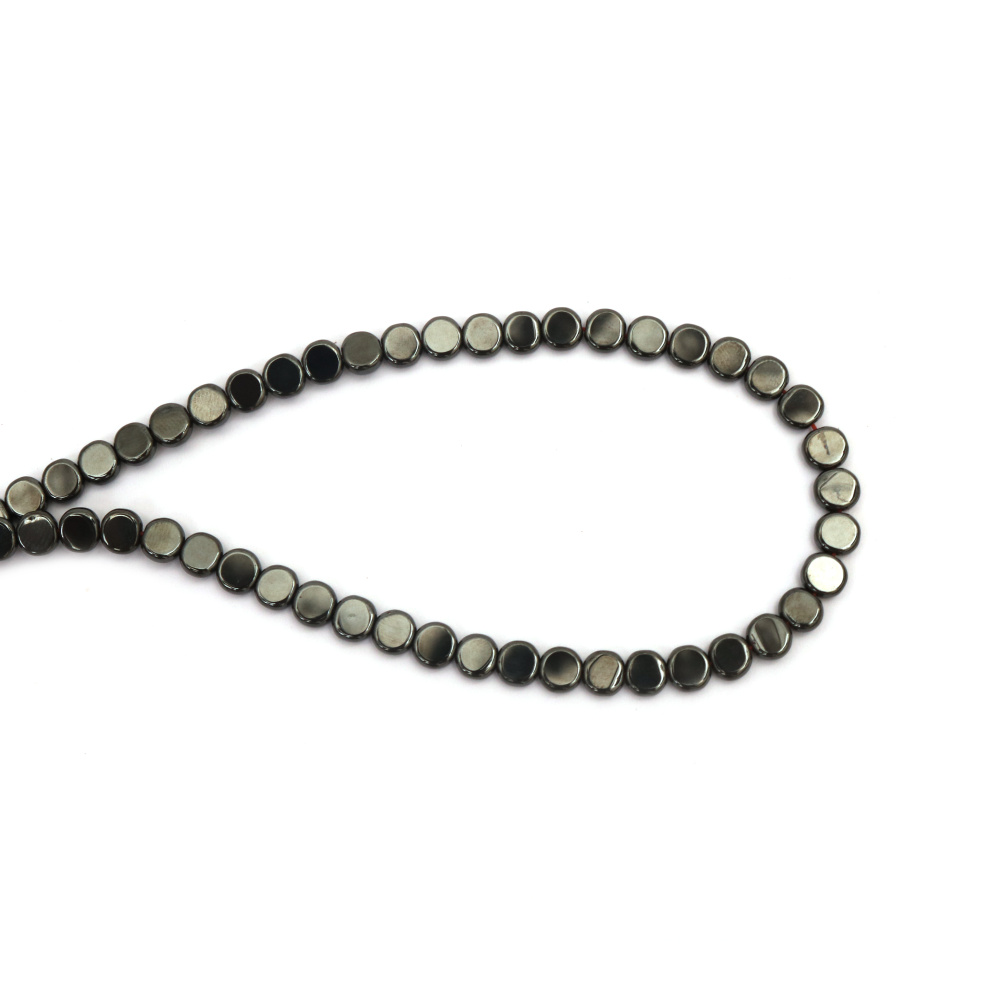 String of Semi-precious HEMATITE Stone Beads, Non-Magnetic Coin / 6x2 mm, Hole: 1 mm ~ 71 pieces