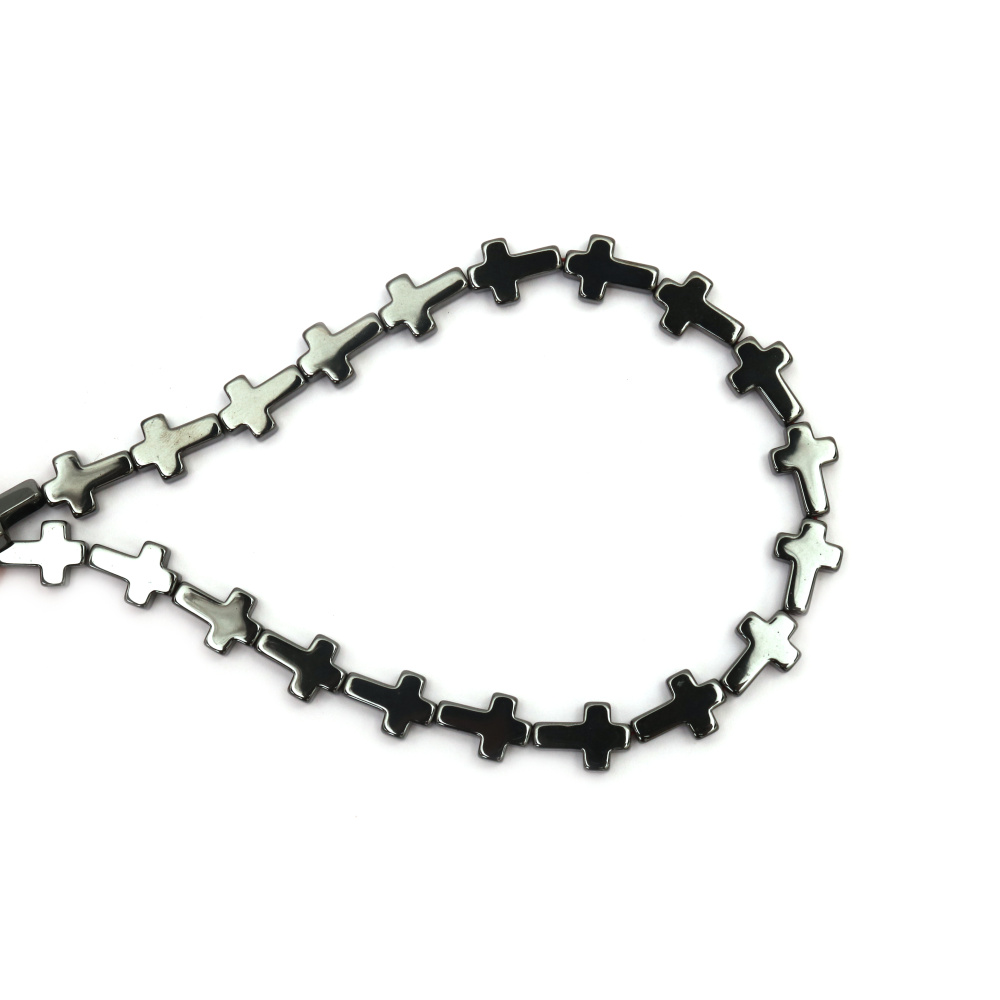 String of Semi-precious HEMATITE Stone Beads, Non-Magnetic Cross / 10x14 mm, Hole: 1 mm ~ 28 pieces